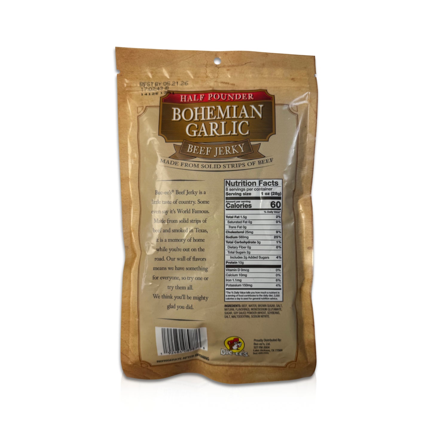 Buc-ee’s Beef Jerky Bohemian Garlic - 8 oz