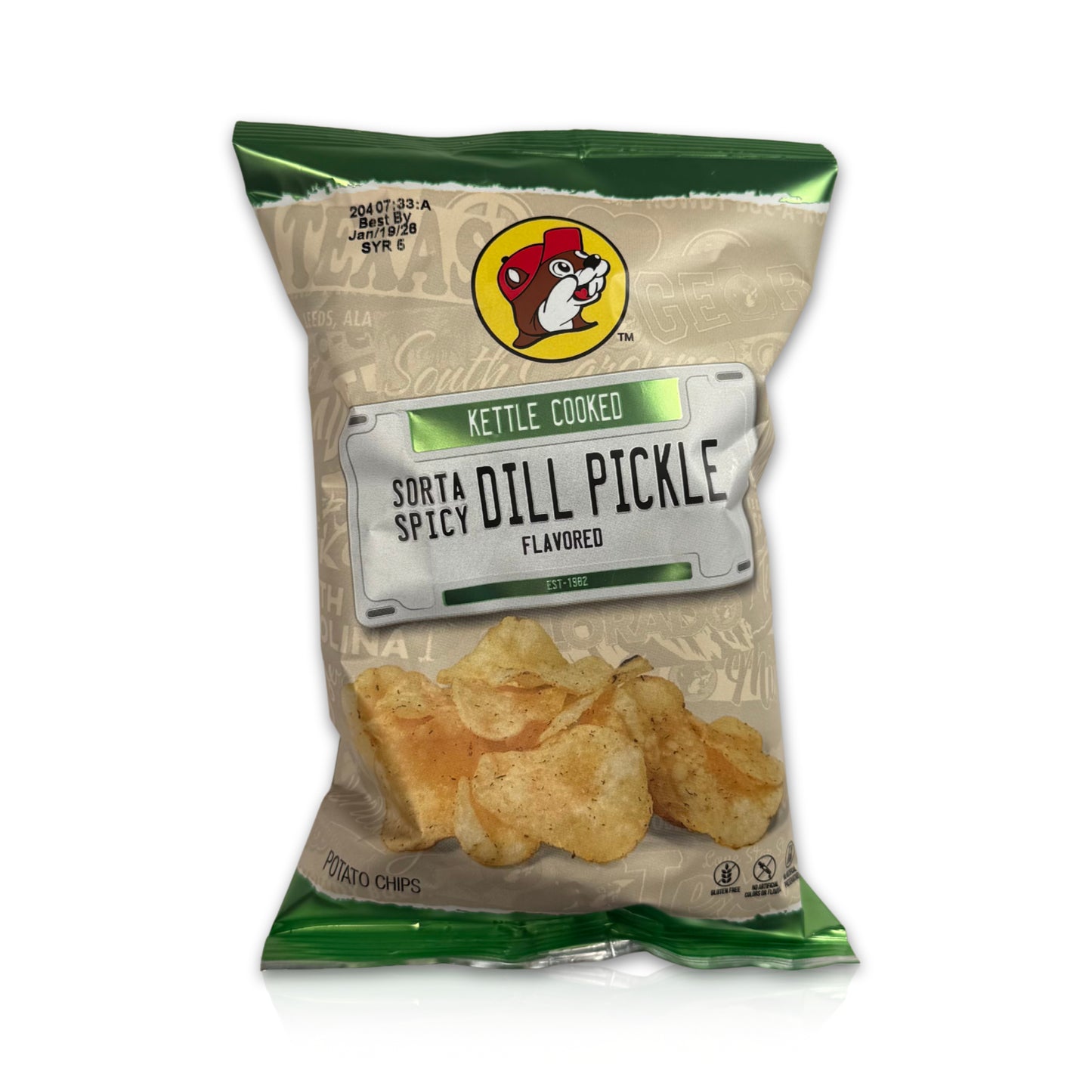 Buc-ee’s Sorta Spicy Dill Pickle Kettle Cooked Potato Chips - 2 oz