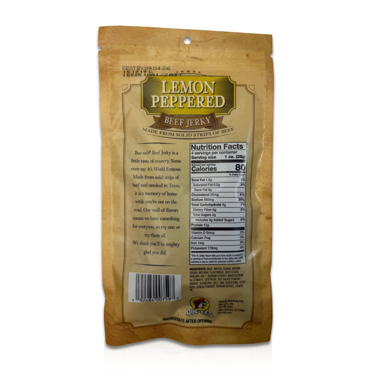 Buc-ee's Lemon Pepper Beef Jerky - 4 oz