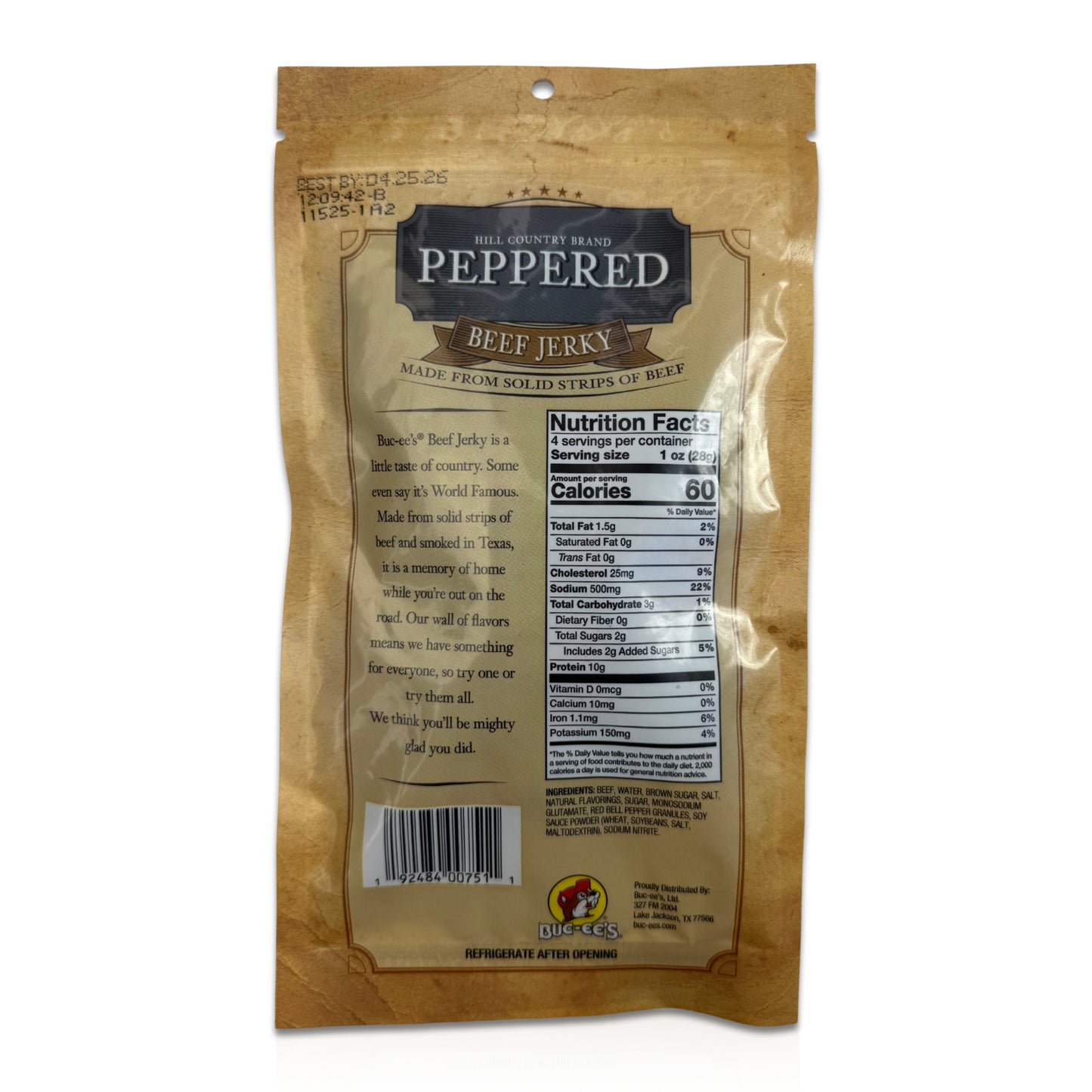 Buc-ee's Peppered Beef Jerky - Hill Country Brand - 4 oz